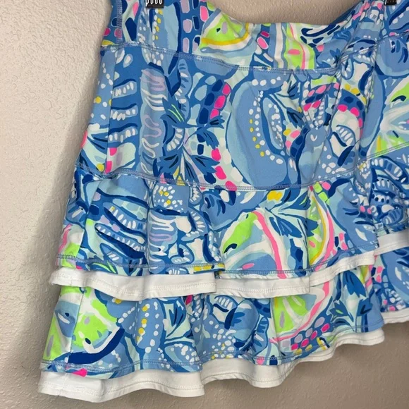 Lilly Pulitzer Medium Luxletic Zela Skort “Pinch Pinch” Blue‎ and Pink Ruffle - Picture 10 of 15